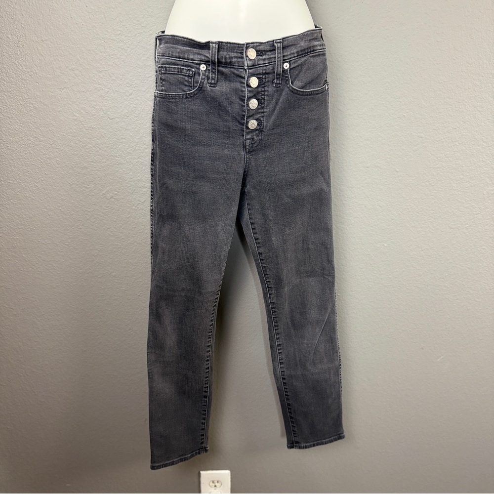 Madewell 10' Faded Black High Rise Skinny Jeans Sz 26Waist Distressed Button Fly